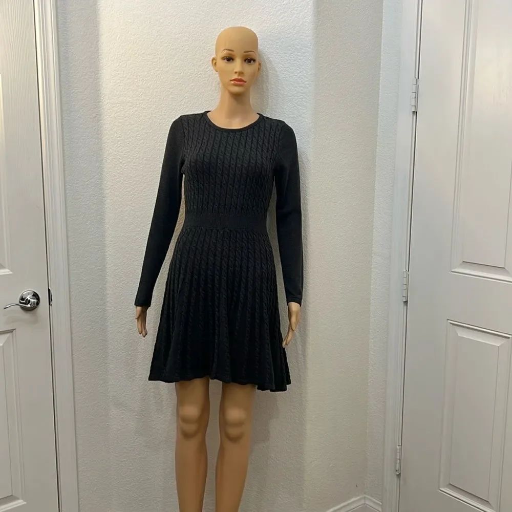 Calvin Klein Sweater Dress Sz PS Scoop Neck Long Sleeve Ribbed Cable Knit Mini